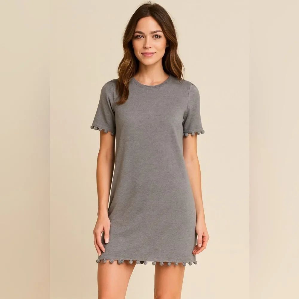 Banana Republic Women’s Gray Cotton Pom Pom Sweater Dress Short Sleeve Small